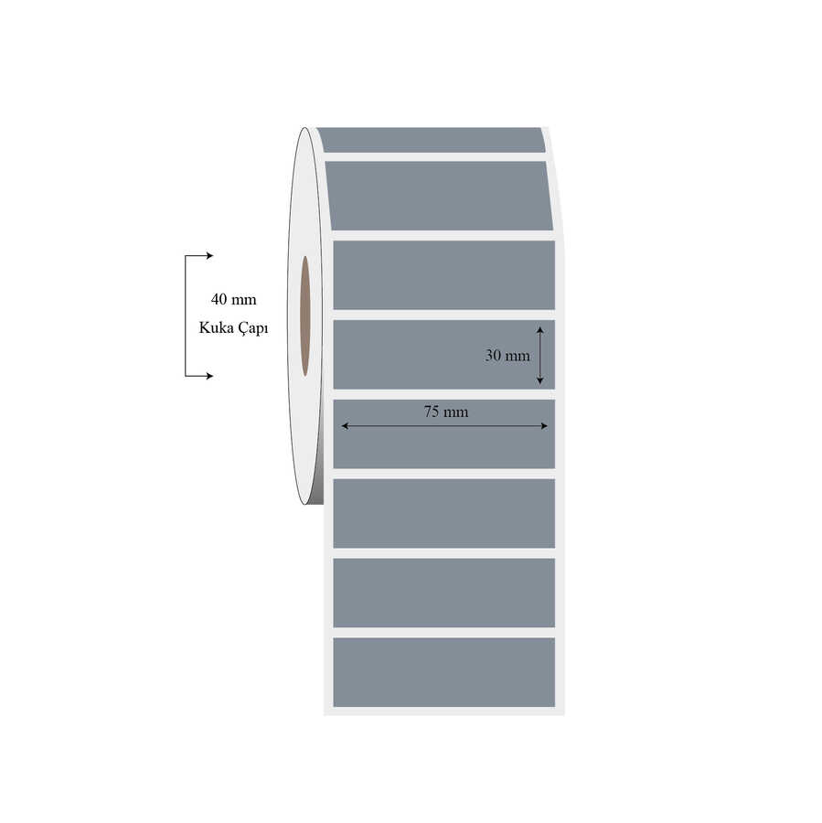 75mm x 30mm Tekli Silvermat Etiket